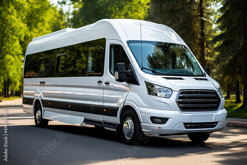 White minibus for city street transportation and delivery purposes 