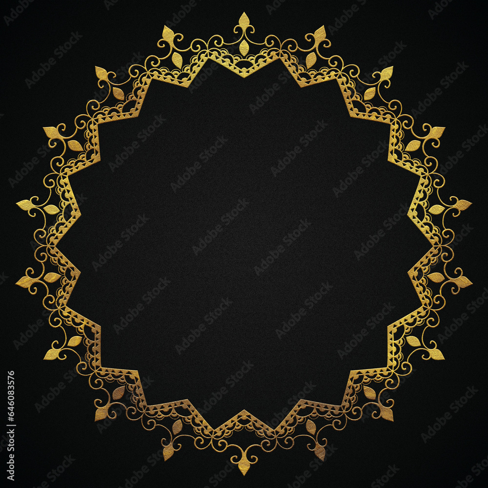 Fototapeta premium Golden luxury ornamental frame, Wedding, party, invitation background, Royal gold frame, antique, vintage gold style 121, abstract black gold.