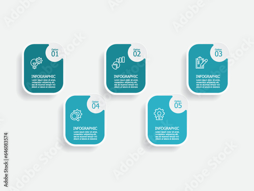 horizontal square round steps timeline infographic element report background with business line icon 5 steps