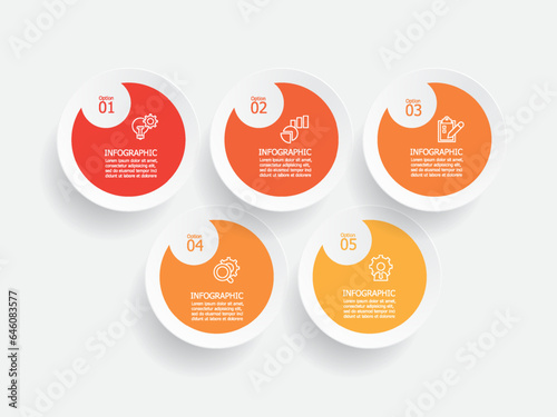 horizontal circle round steps timeline infographic element report background with business line icon 5 steps