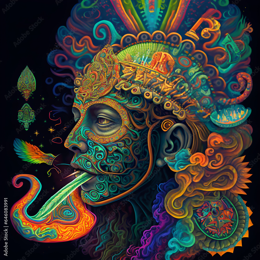 Ayahuasca vison of an Indian head painted in the Mexican art style Ayahuasca vison of an Indian head painted in the Mexican art style