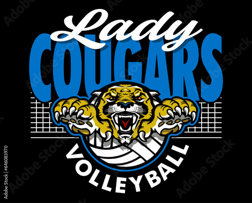 lady cougars volleyball team design for school, college or league sports