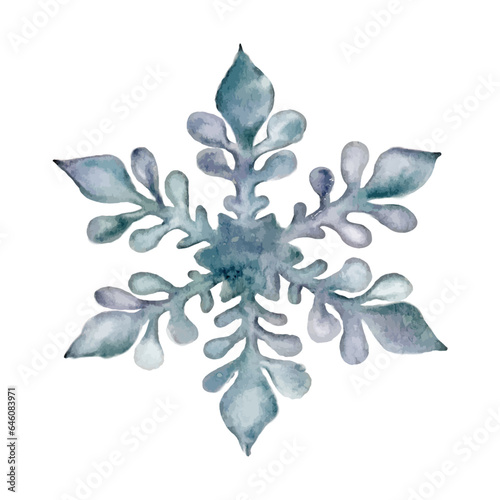 Fototapeta Naklejka Na Ścianę i Meble -  Hand drawn artistic blue snowflake with watercolor paper texture. Can be used for printed materials, prints, posters, cards, logo and web social media. Abstract background. Drawn decorative elements.