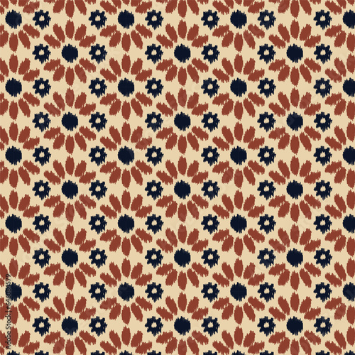 Seamless Floral pattern for fabric, wallpaper, clothing, panels in Ikkat embroidery style. Ethnic drawing design. Aztec style abstract vector illustration.