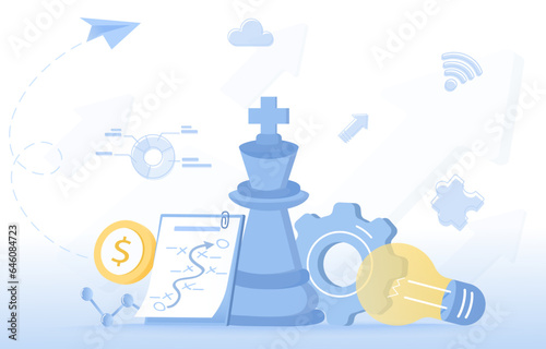 Business ideas concept. Elements of business strategy management, tactical plan, thinking, competition, opportunity, goals and target. Flat vector design illustration.