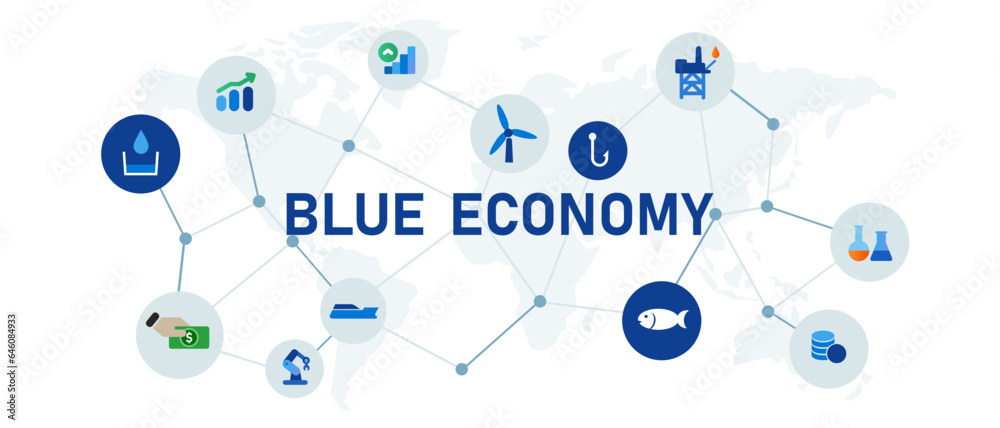 Blue economy concept of sustainable marine sea maritime aspect icon global eco responsible sector Blue economy concept of sustainable marine sea maritime aspect icon global eco responsible sector