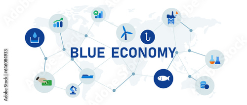 Blue economy concept of sustainable marine sea maritime aspect icon global eco responsible sector