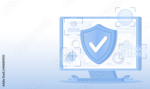 Safety and security technology concept. Data protection, strong password, firewall, sensitive data, access to account. Authentication and identity to access data. Flat vector illustration copy space.
