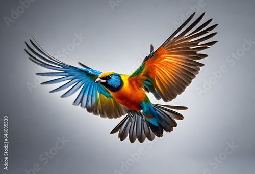 blue and yellow flying bird