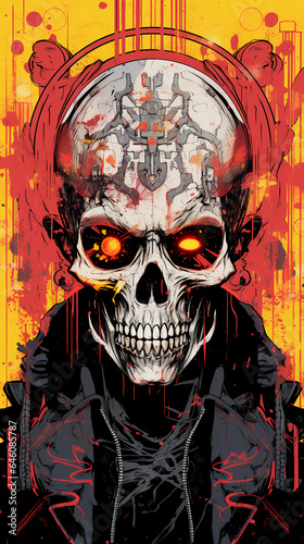 Dodu Collection · Day of the Day Style Illustration · Cyberpunk Skull · Calavera · Dia de los muertos · Sci-fi · Risograph illustration print