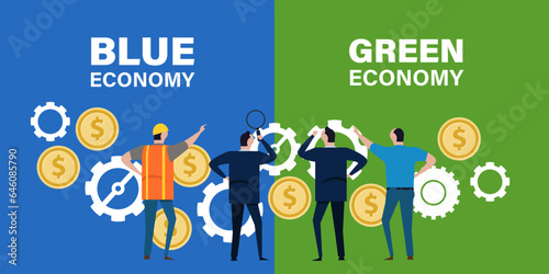 Blue economy and green economy concept of sustainable marine and forest business