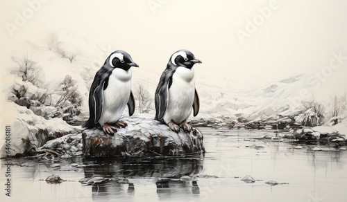 Penguins in polar regions. AI generated