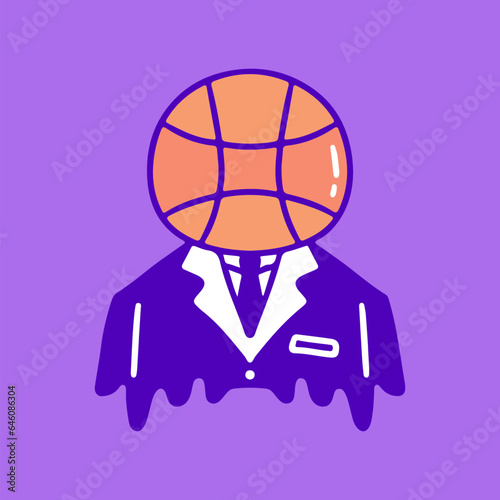 Basketball man, illustration for t-shirt, sticker, or apparel merchandise. With doodle, retro, groovy, and cartoon style.