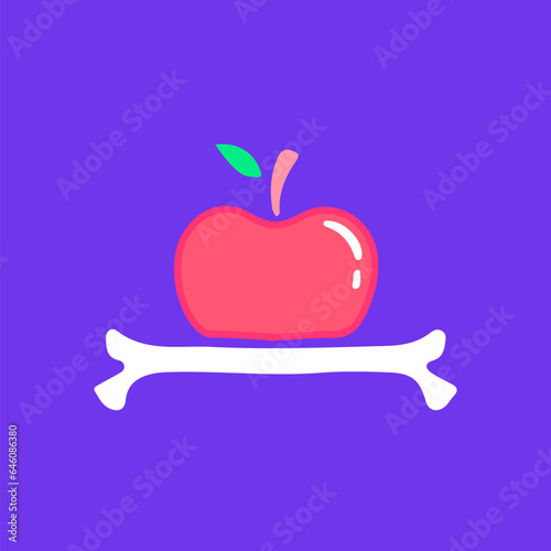 Apple fruit and bone, illustration for t-shirt, sticker, or apparel merchandise. With doodle, retro, groovy, and cartoon style.