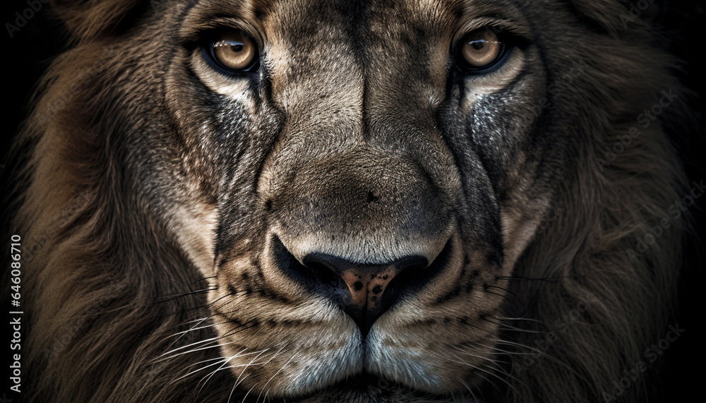 Majestic lion staring at camera, showcasing strength and beauty generated by AI Majestic lion staring at camera, showcasing strength and beauty generated by AI
