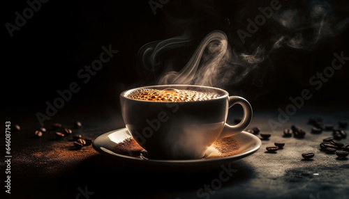 Dark coffee bean aroma fills elegant coffee shop backdrop generated by AI