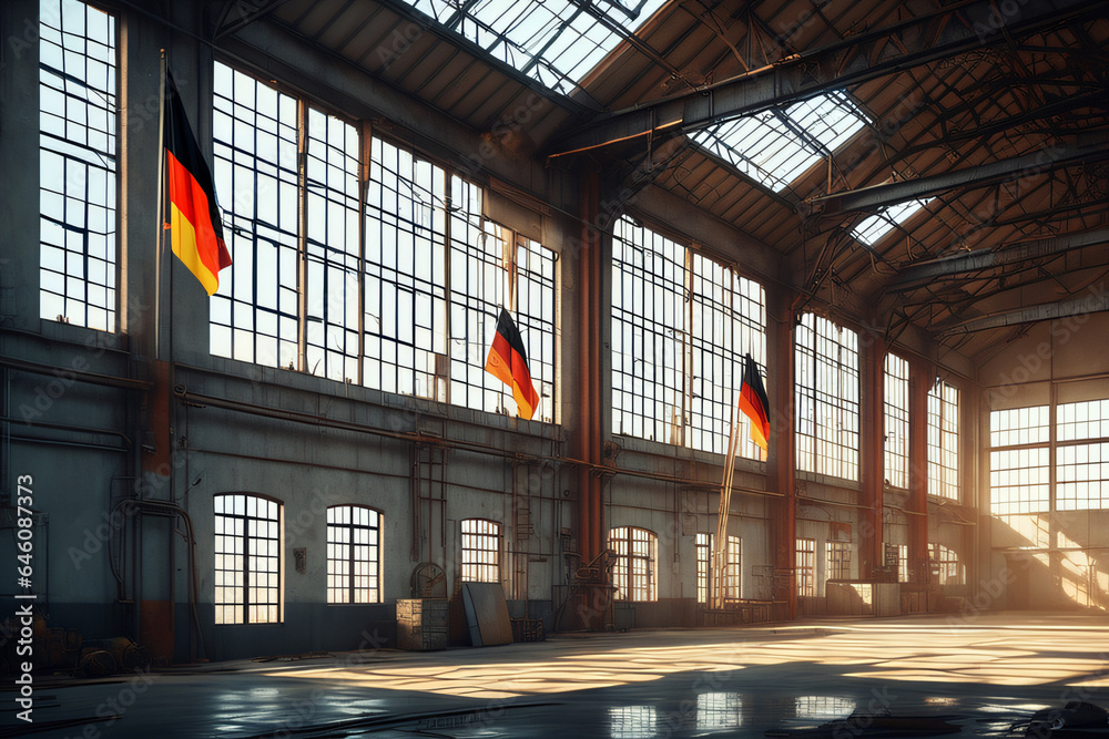 Alte Fabrik Gebäude im Verfall mit Deutschlandflagge