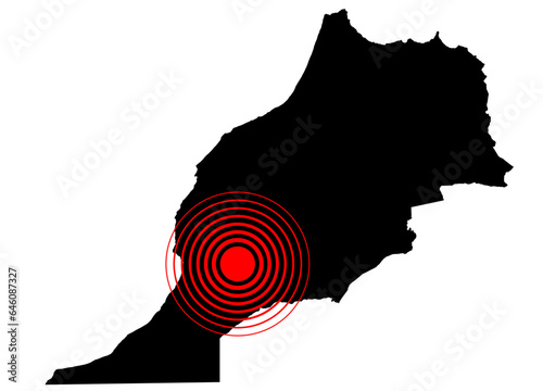 Vector illustration of Morocco map with epicentre of the earthquake in High Atlas mountains
