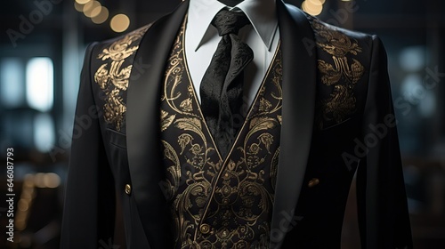 Black suit, male marriage cloth closed up