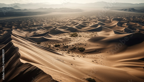 Tranquil sand dunes ripple in arid Africa majestic beauty generated by AI