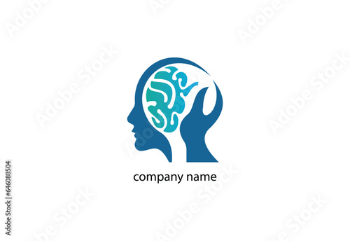 Human head brain silhouette thin logo or icon design template