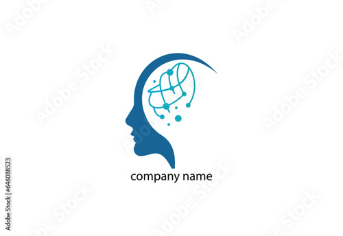 Human head brain silhouette thin logo or icon design template