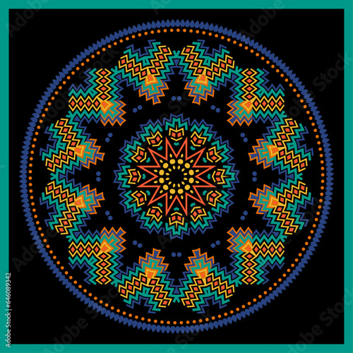 Template for your design with ornamental elements and motifs of Kazakh, Kyrgyz, Tatar national Asian decor for packing, banner, flyer and print design. Square frame. Workpiece for your design.