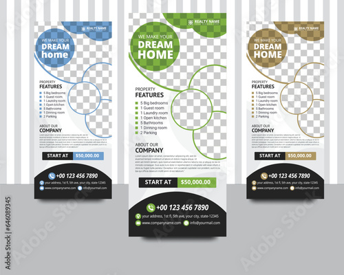 Real estate home for sale or rent roll-up banner design with minimal shapes, Real Estate Rollup Banner Template for Elegant House Sale, Real Estate Rollup Banner Template Design