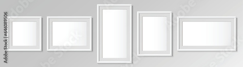 Realistic White vertical  horizontal and square frames. For an image or photo. Posters on wall. Frames Design Template for Mockup. Vector illustration