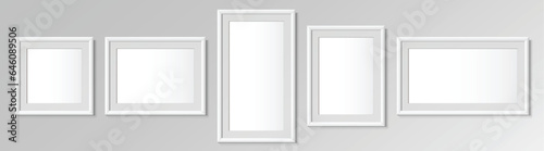 Realistic White vertical, horizontal and square frames. For an image or photo. Posters on wall. Frames Design Template for Mockup. Vector illustration