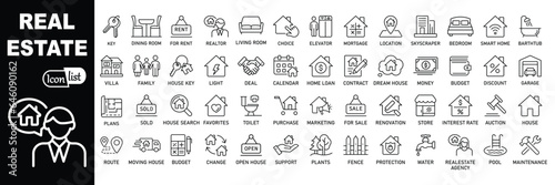 Real estate line icons collection. Thin outline icons pack. Vector illustration