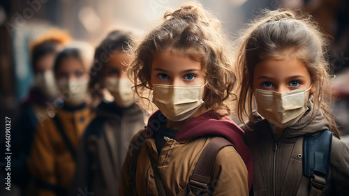 Children with masks, let's block viruses