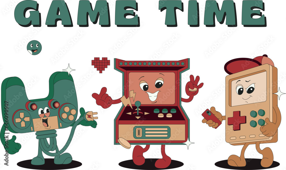 Groovy characters in the form of video games. Gadgets for video games