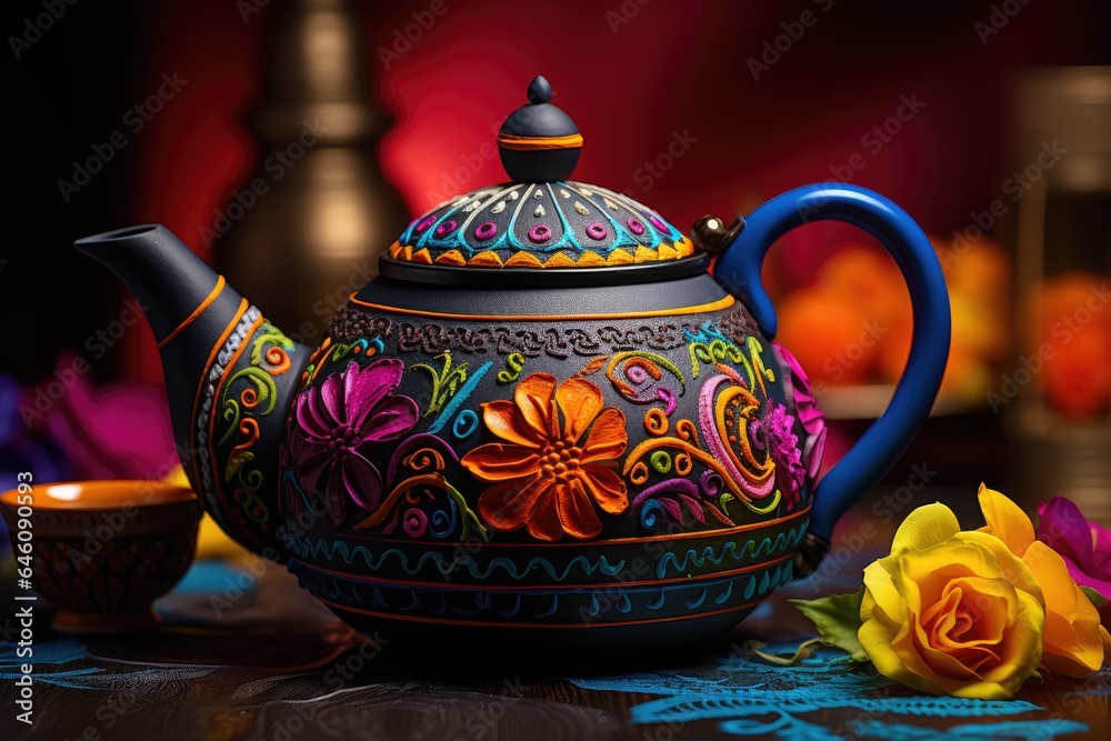 colorful tea kettle - closeup (Generative AI)