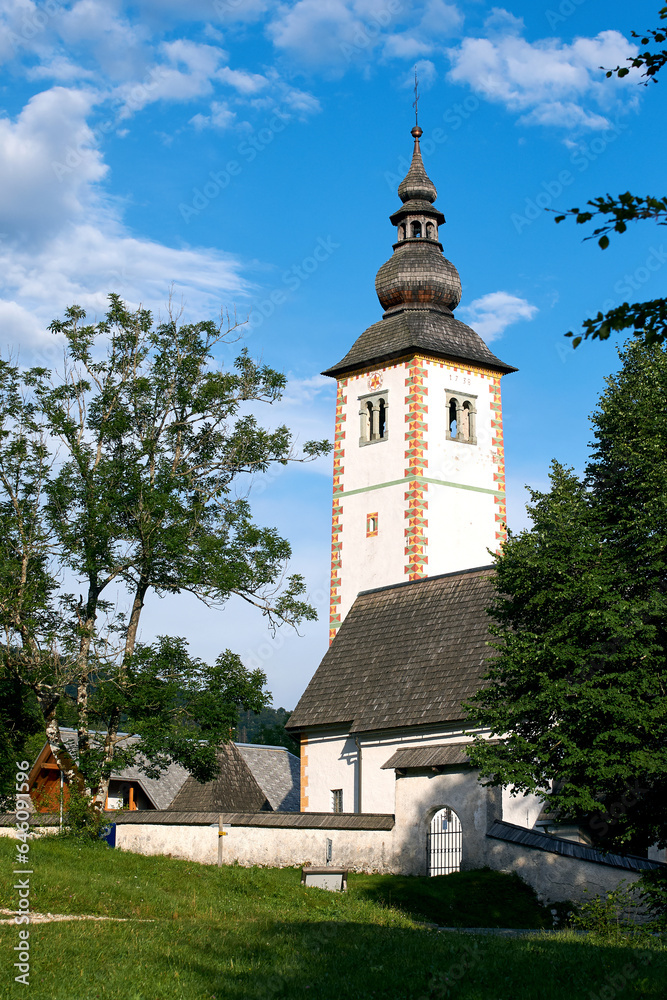 Church In Ribcev Laz in Slovenia located on the shore of Lake Bohinj