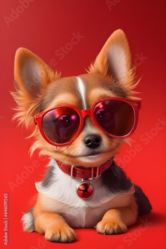 chihuahua puppy with red heart - Ai generated image © Hammad
