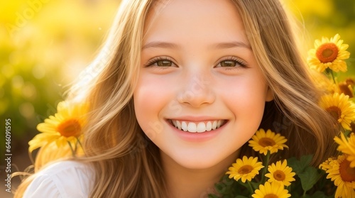 A captivating medium-shot portrait of a young girl, creating a lively, summer-inspired portrait, generative AI
