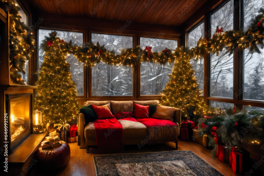 Digital closeup photo of a cozy living room with a lot of Christmas decoration. Interior design. Digital closeup photo of a cozy living room with a lot of Christmas decoration. Interior design.