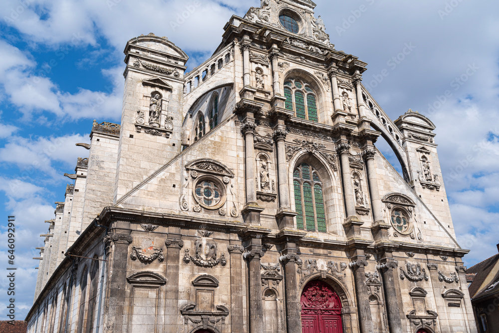 front facade of saint pierre church of gothic style architecture in auxerre yonne department france