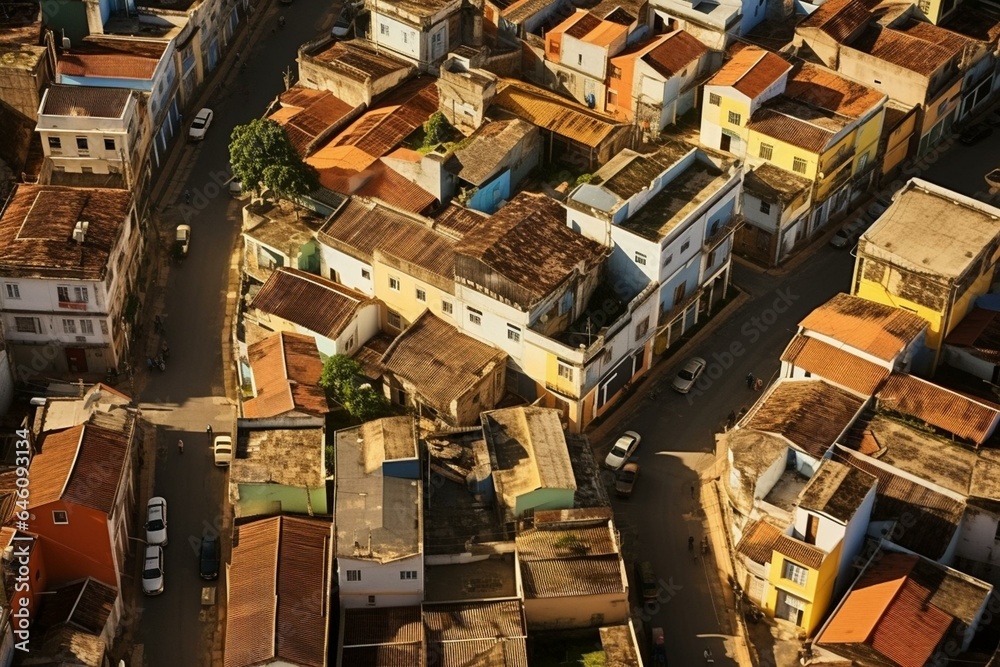 Aerial view of a historic Brazilian city landscape. Generative AI