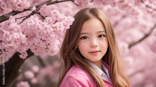 A medium-shot portrait of a young girl encapsulates the vibrant energy of spring, generative AI