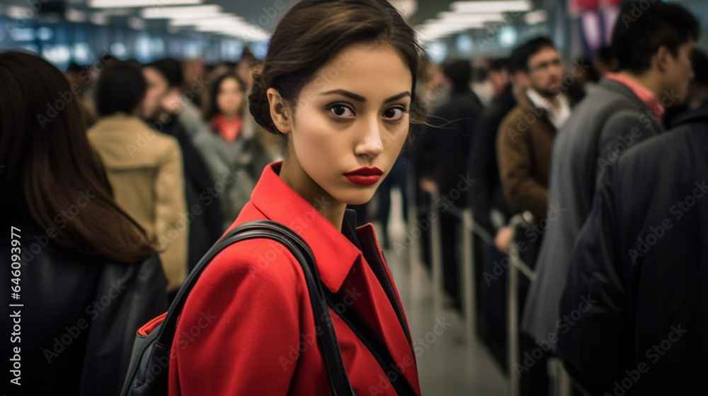endless long queue, at the airport at passport control or baggage check-in, waiting, impatient and annoyed and stressed, Filipino or Indonesian endless long queue, at the airport at passport control or baggage check-in, waiting, impatient and annoyed and stressed, Filipino or Indonesian