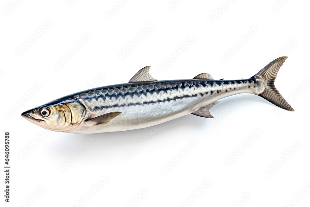 A mackrel fish on a plain white background created with Generative AI technology A mackrel fish on a plain white background created with Generative AI technology
