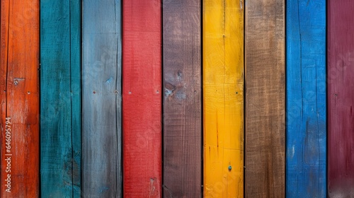 A vibrant and colorful wooden background with multiple hues created with Generative AI technology photo