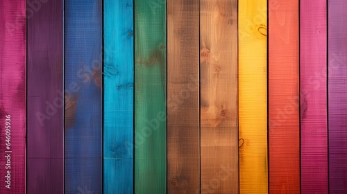 A vibrant and diverse wooden background showcasing different colors and textures of wood created with Generative AI technology photo