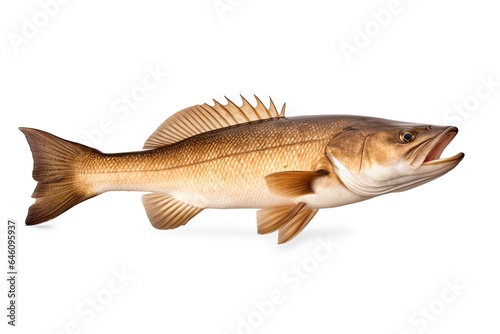 A codfish with an open mouth on a white background created with Generative AI technology