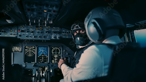 a terrorist, a man is with the pilot in the cockpit of a passenger plane, in the airplane, terror and hijacking of an airplane, terror and terrorist attack, fictional