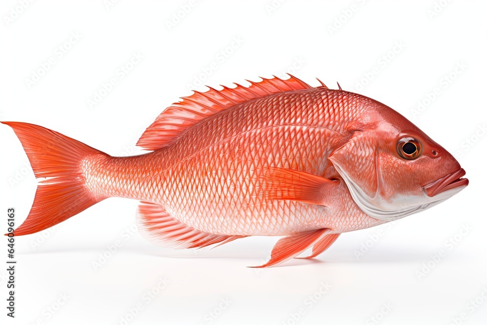 A vibrant red snapper fish against a clean white background created with Generative AI technology A vibrant red snapper fish against a clean white background created with Generative AI technology
