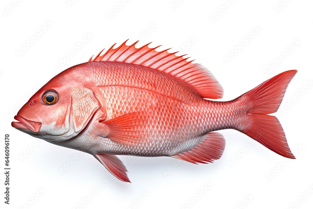 A vibrant red snapper fish against a clean white backdrop created with Generative AI technology - obrazy, fototapety, plakaty 