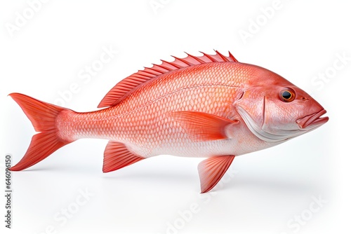 A vibrant red snapper fish on a clean white surface created with Generative AI technology